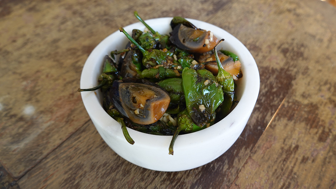 Century Eggs with Roasted Peppers
